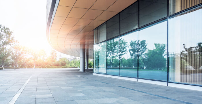 glass front of modern offices